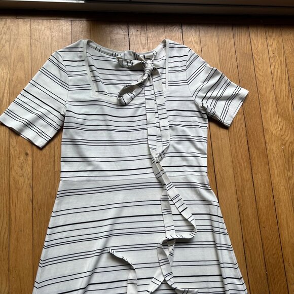 Club Monaco Size M Black White Egret Striped Square Neck Asymmetrical Midi Dress - Picture 11 of 16